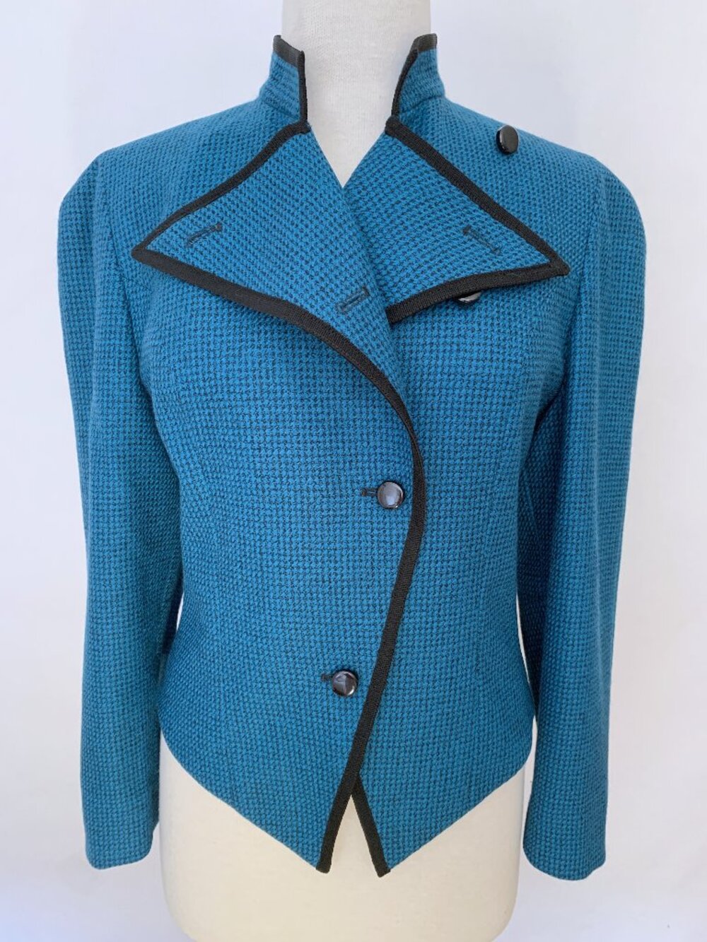 Vintage Aquascutum London Asymmetric Teal Wool Jacket | Size 10